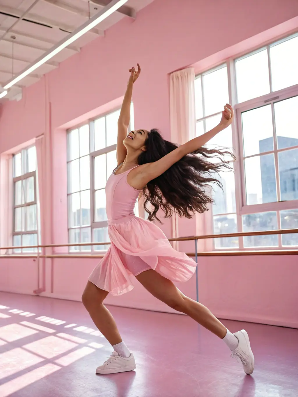 A twirler designing a unique routine, incorporating dance and baton movements, reflecting the creative expression encouraged in twirling baton.